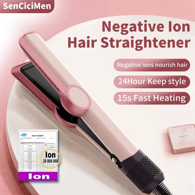 SenCiciMen pink negative ion hair straightener and dryer with floating plates for fast 15s heating and styling.