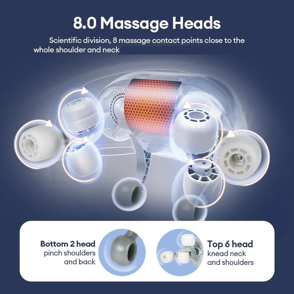 Wireless Neck and Shoulder Massager - 8-Head Deep Tissue Shiatsu Back Massage Instrument Tidesmit