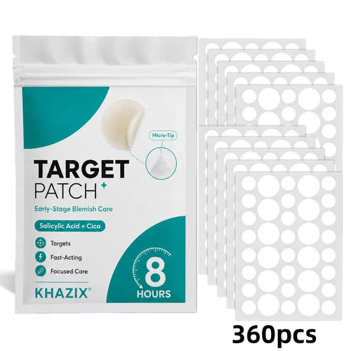 Hydrocolloid acne patch set with 360 clear round dots on backing sheets