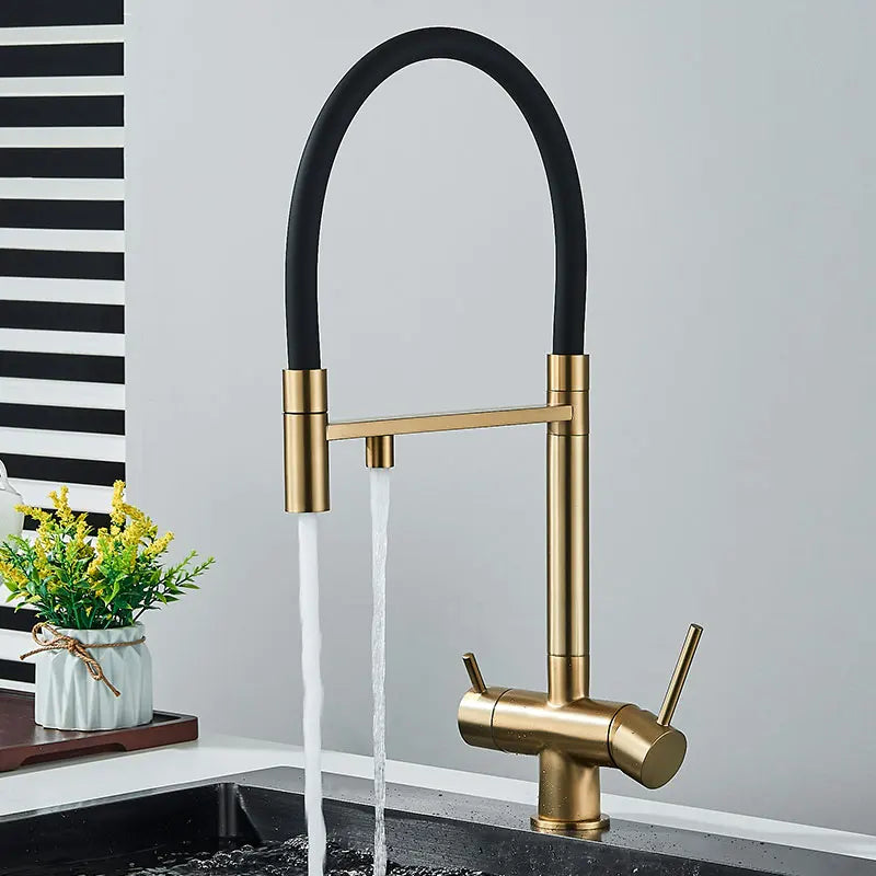 Filtered Kitchen Faucets Dual Spout Filter Faucet Mixer Pull Out Spray 360 Rotation Water Purification 3 Ways Sink Mixer Kitchen