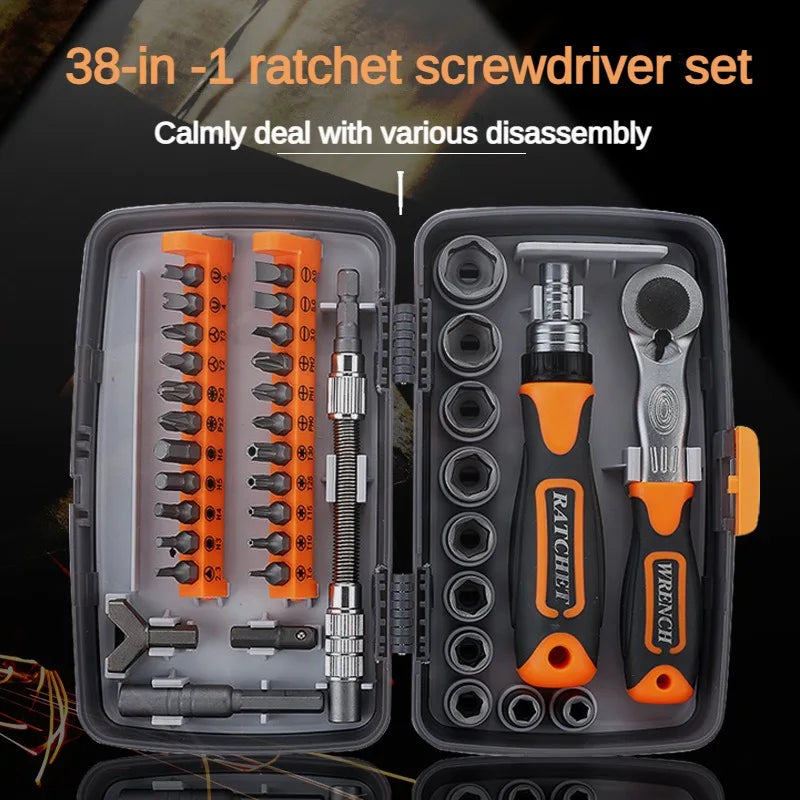 38pcs Professional Motorcycle Bicycle Maintenance Tool Set Quick Hand Tool Ratchet Screwdriver Sleeve Portable for Bike Repair