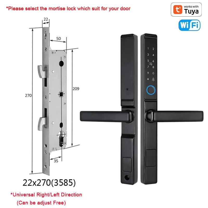 Tuya App Smart Door Lock Waterproof Fingerprint Password Card Bridge-Cut For Outdoor Pull Push Sliding Grille Door