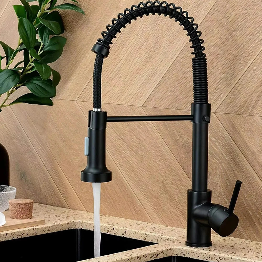 Kitchen Sink Faucet Single Handle 2ways Sprayer Spring Hot and Cold Water Tap Deck Mounted Bathroom Kitchen Crane