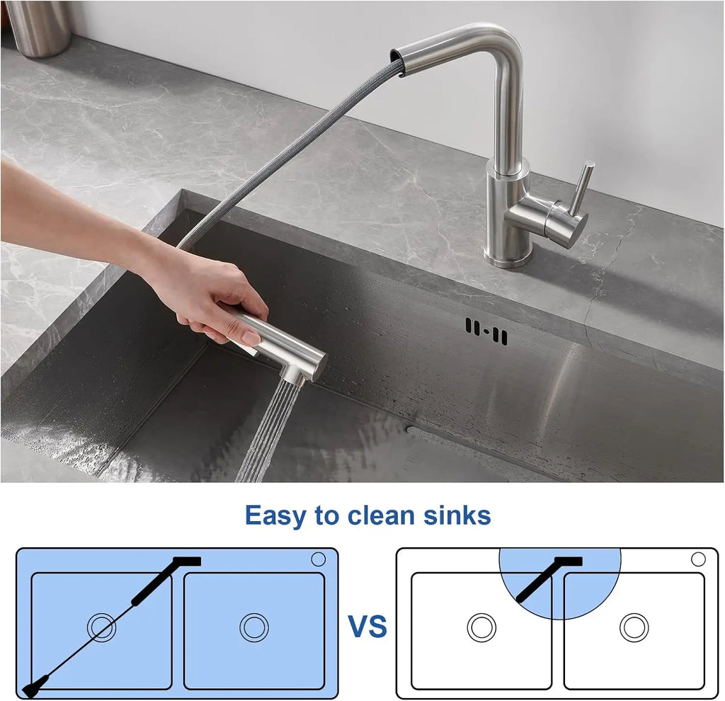 304 stainless steel kitchen tap, pull-out sprayer, brushed finish, 360° swivel, perfect sink mixer tap for kitchen toilet