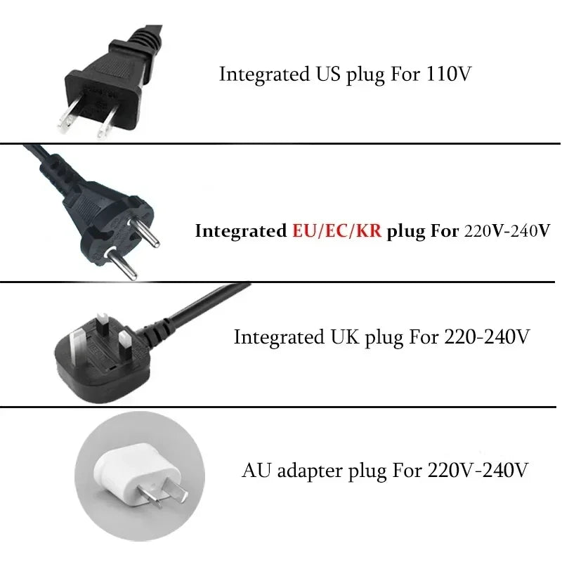 Professional high-speed ionic hair dryer available with US, EU, UK, and AU power plug options for global salon use.