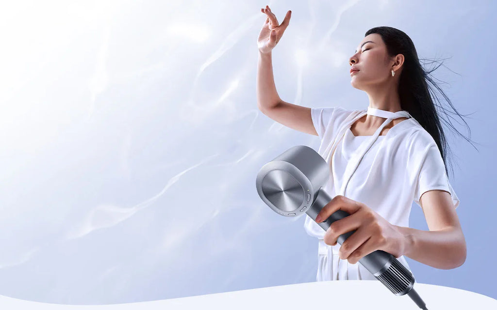 MIJIA H701 silver high-speed hair dryer with water ion technology for professional, quick-drying hair care.