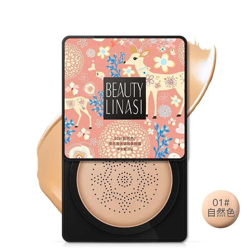Tidesmit mushroom head air cushion CC cream texture close-up showing moisturizing foundation and oil-control finish