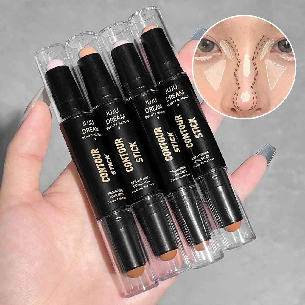 Tidesmit double-headed contour and highlighter stick for nose shadow and lying silkworm makeup texture close-up
