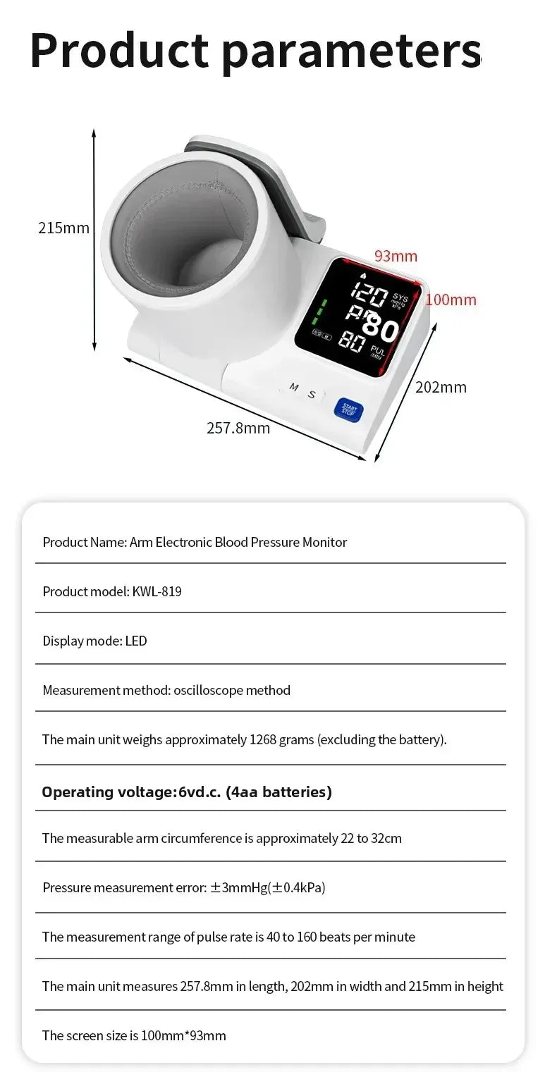 Household Medical Upper Arm Blood Pressure Monitor Foldable Arm Tunnel Blood Pressure Monitor Heart Rate Pulse Monitor