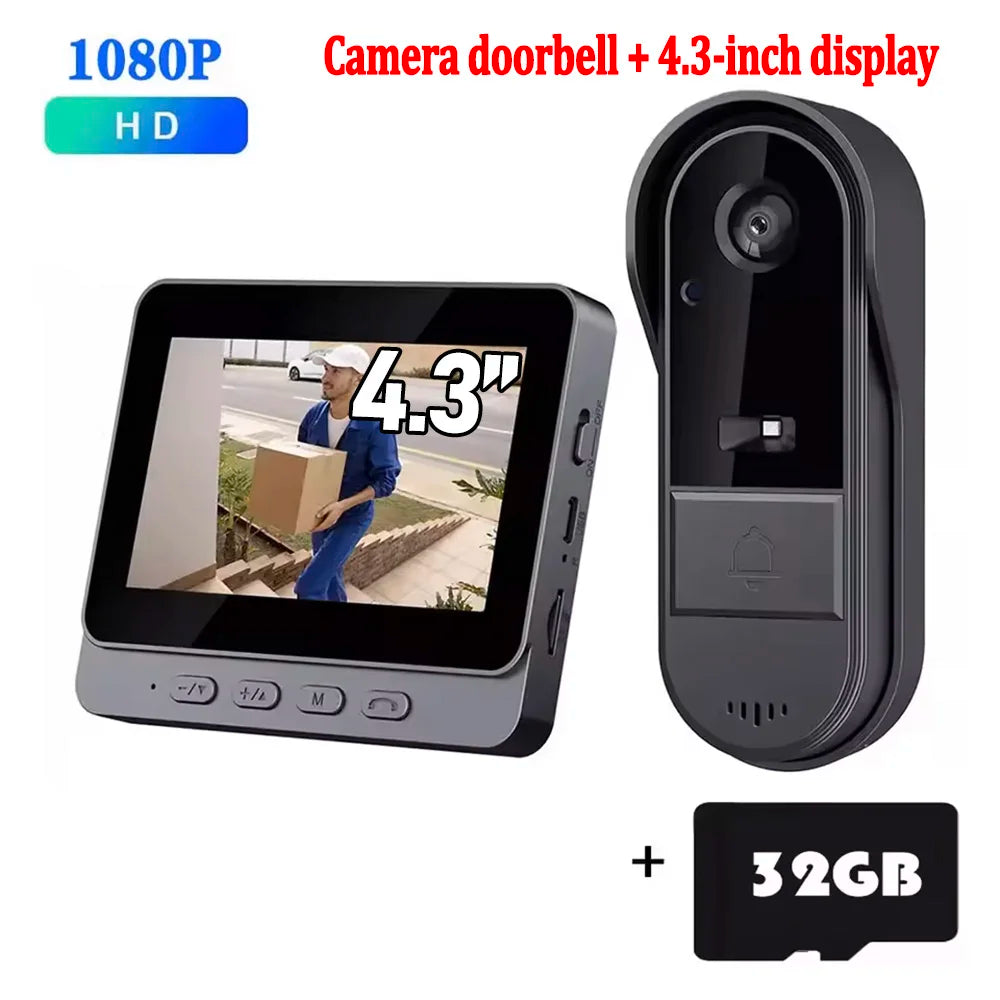 New Waterproof Wireless Doorbell Camera 4.3in IPS Screen 1080P Video Intercom Doorbell Home Security Door Bell IR Night Vision