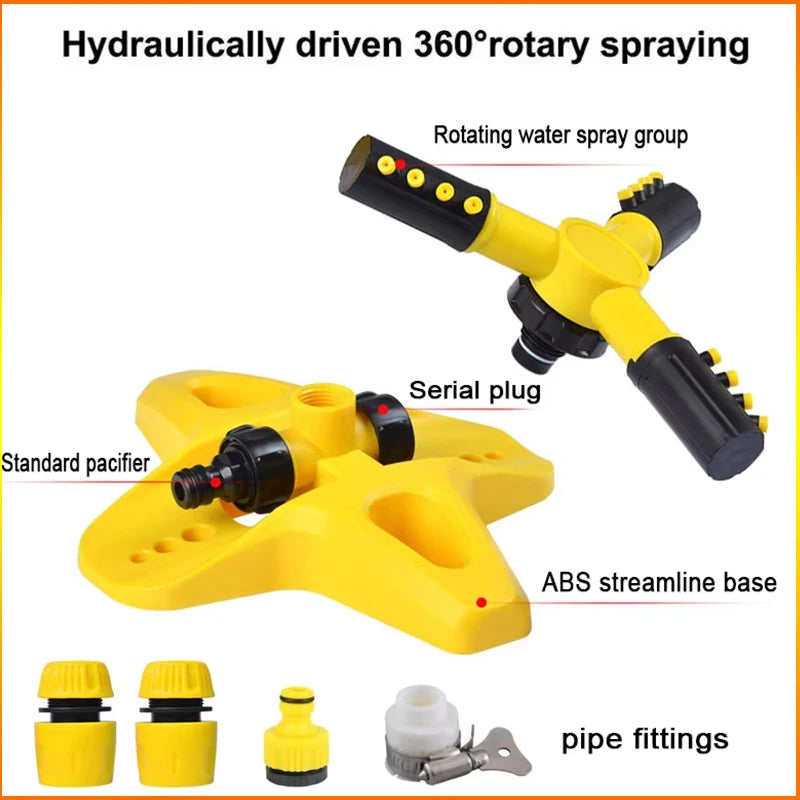 ZK 360° Hydraulic Rotating Lawn Sprinkler Adjustable Dual Spray Connectable Garden Irrigation Sprinkler with Quick Hose Fittings