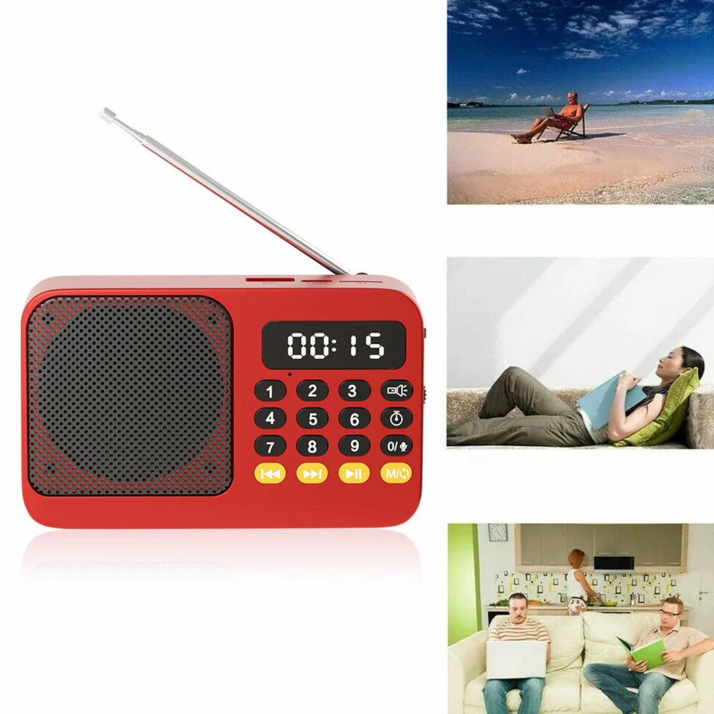FM Radio Portable Speaker Bluetooth 5.0 with LED Light Support Recording TF Card USB Play Wireless Speaker Radio FM Receiver