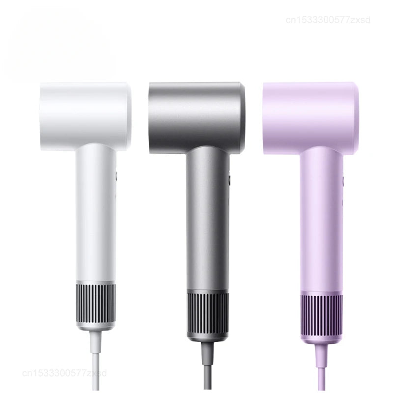 Mijia H501 high-speed negative ion hair dryer in white, grey, and purple, featuring a sleek, powerful, fast-drying design.