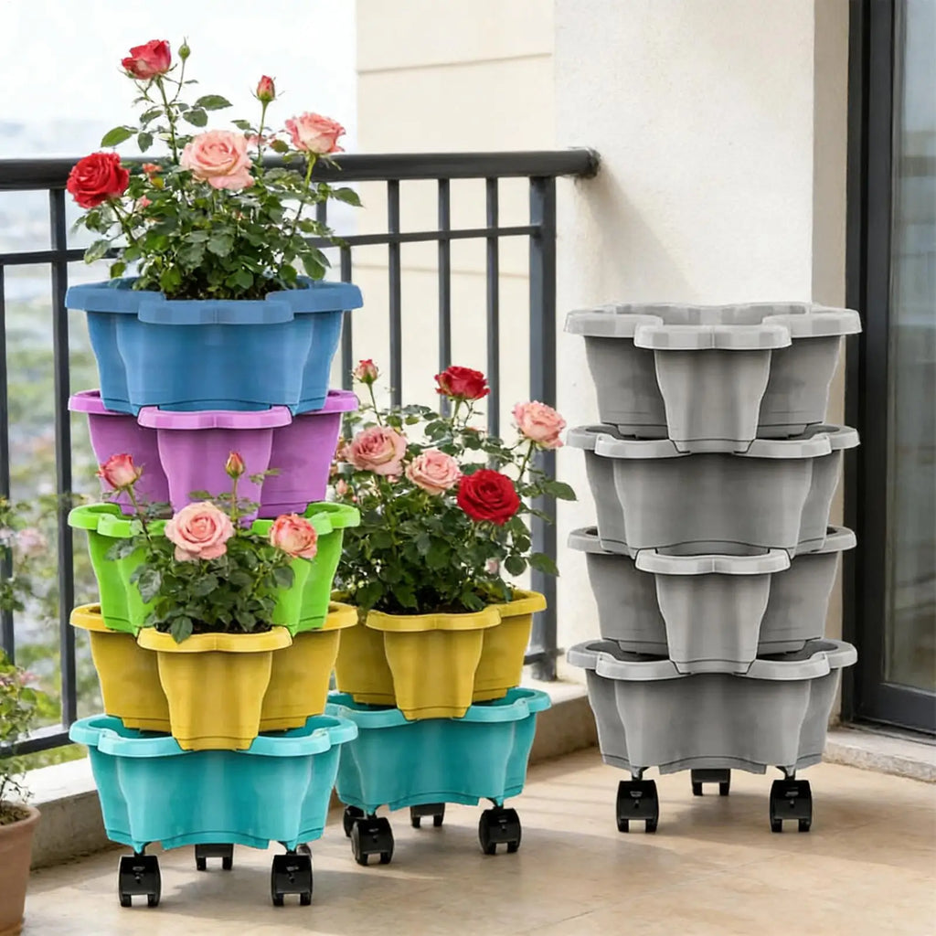 4/5 Tiers Flowerpot Vertical Tower, Stackable Flowerpot Multi-Layer Plastic Flower Pot for Garden Strawberry Tarts Potato Tarts
