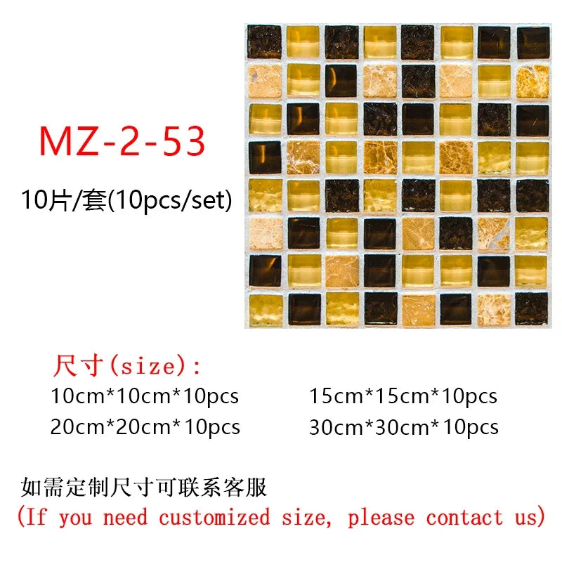 10pcs/set 10/15/20/30cm Flat Marble Mosaic Hard Tiles Wall Sticker Kitchen Bathroom Floor Diagonal Decor Wallpaper PVC Art Mural