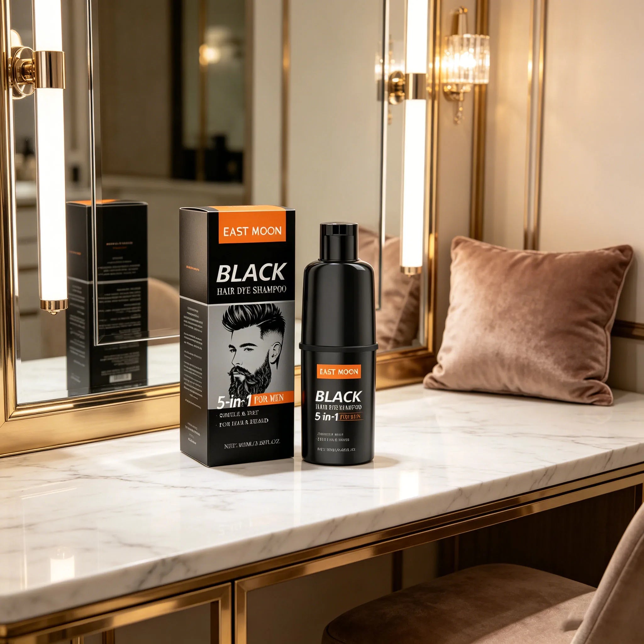 East Moon Men's Black Hair Dye Shampoo Fast Coloring Removal White Gray Hair Long Lasting Nourishing Natural Beard Dye Shampoo