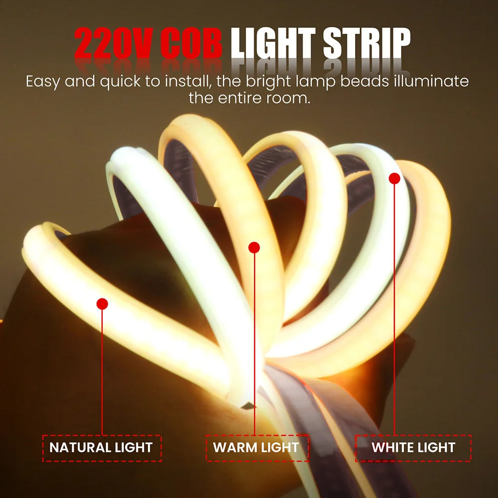 Wall Touch COB LED Neon Strip Light Wifi Bluetooth 23key Remote Control 220V Dimmer Power Kit 5m 10m 20m 40m 0.5m 240LED/m Flex