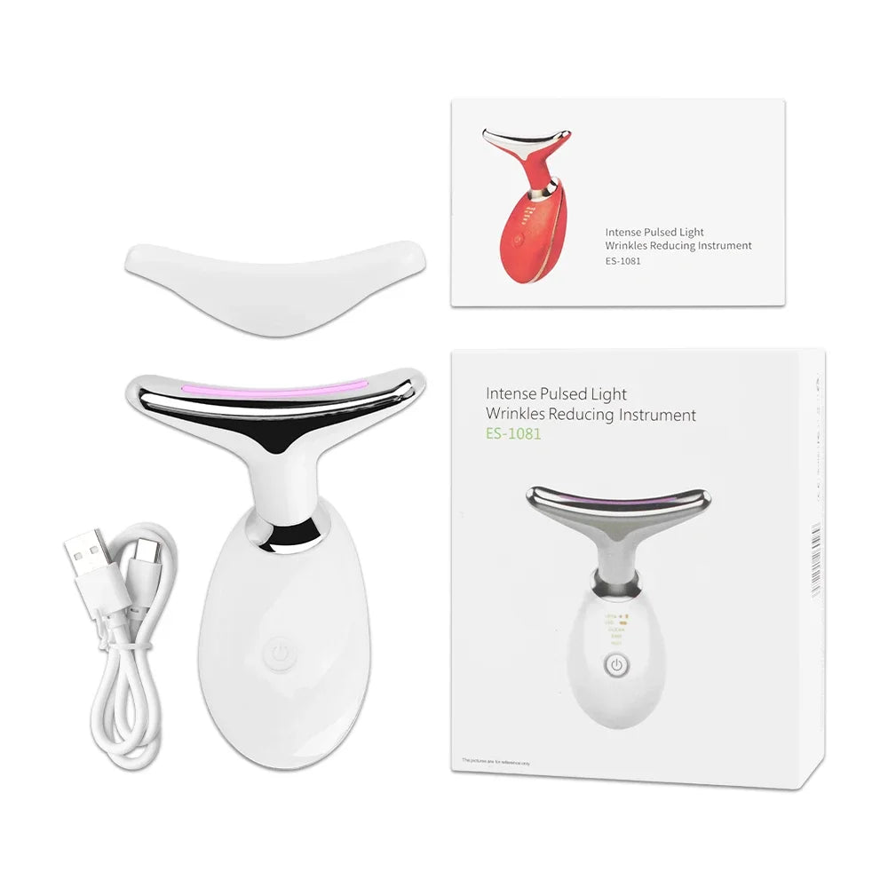 Face and Neck Lift Device - Electric Massager with LED Light Therapy Massage Cushion White with Box Tidesmit