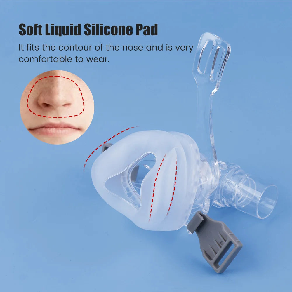Anti-Snoring Nasal CPAP Replacement Mask with Headgear Strap Reusable Nasal Mask Soft Silicone Full Face CPAP Mask with Headband
