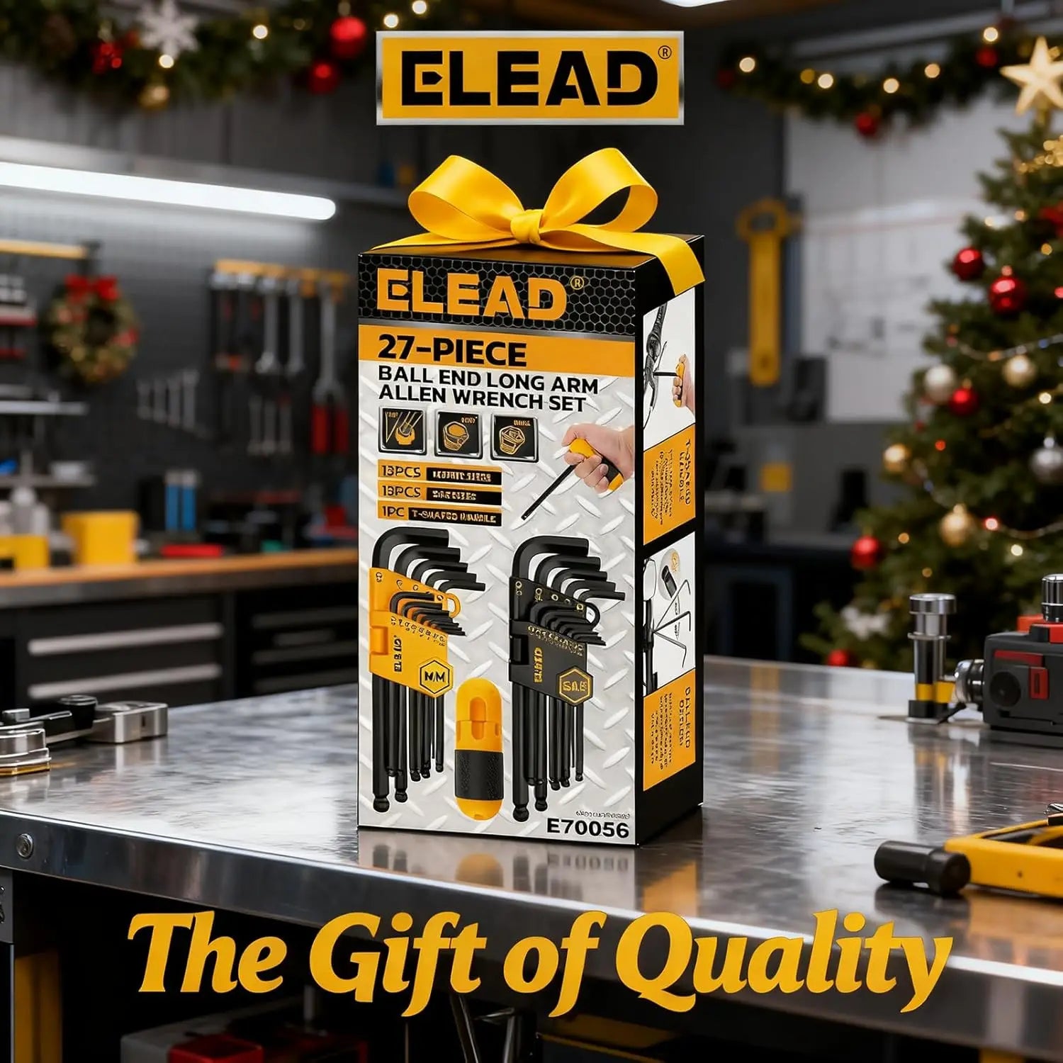 ELEAD 27PCS Hex Key Allen Wrench Set MM SAE Ball End Long Short Arm with Grip Handle Metric 1.27-10mm SAE 3/64"-3/8 with Storage