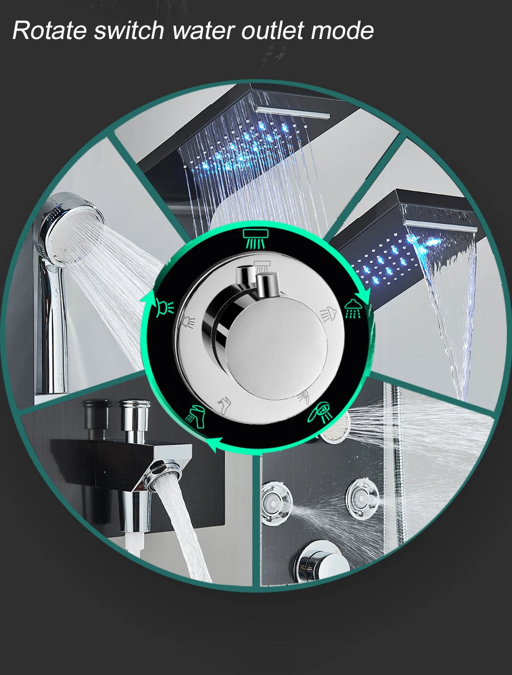 LED Light Shower Faucet Bathroom SPA Massage Jet Shower Column System Waterfall Rain Shower Panel Bidet Sprayer Tap