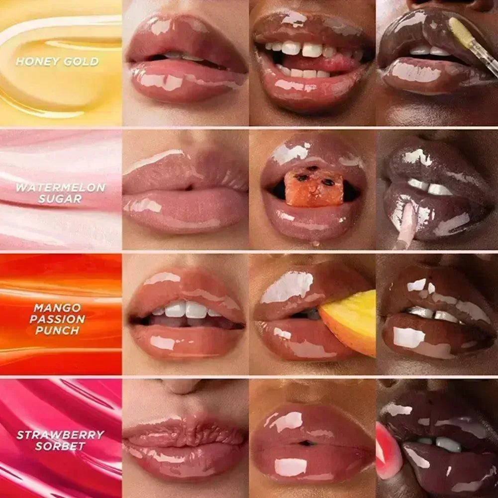 Gisou Honey Infused Lip Oil shades: glossy, moisturizing lip treatment that reduces lines in vibrant fruit-inspired hues.
