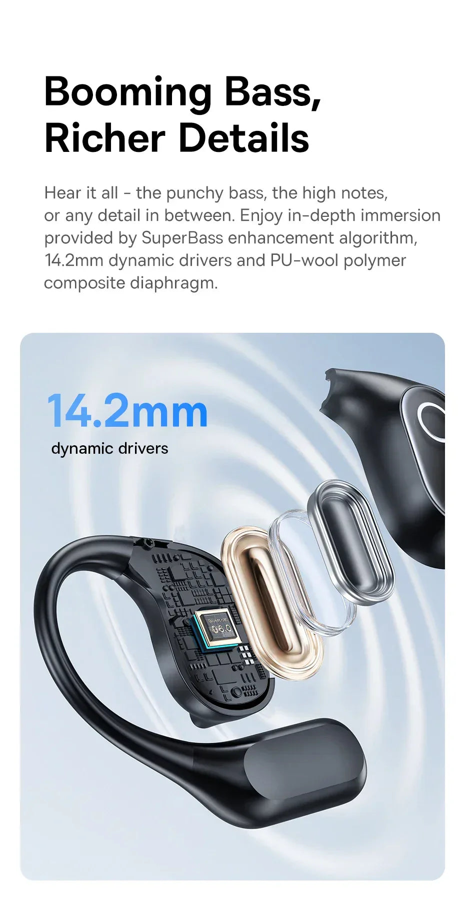 Baseus Eli 2i Fit Open-Ear Earphones True Wireless Bluetooth 6.0 Ear Hooks Headphones IPX5 Waterproof Sports Earbuds Bass Boost Tidesmit