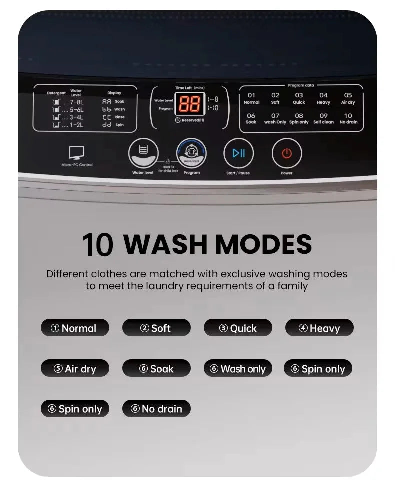 Tidesmit 10kg automatic top load washer dryer combo featuring industrial control panel and heavy-duty drum design