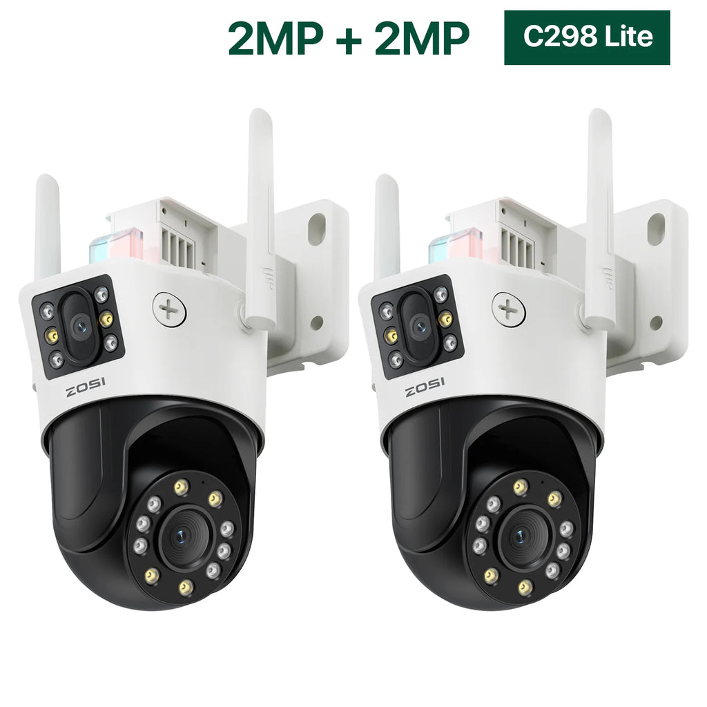 ZOSI C298 8MP/4MP Dual-Lens Wired WiFi PTZ Security Camera Outdoor Wide Angle 8X Hybrid Zoom AI Detection 360 Surveillane Camera