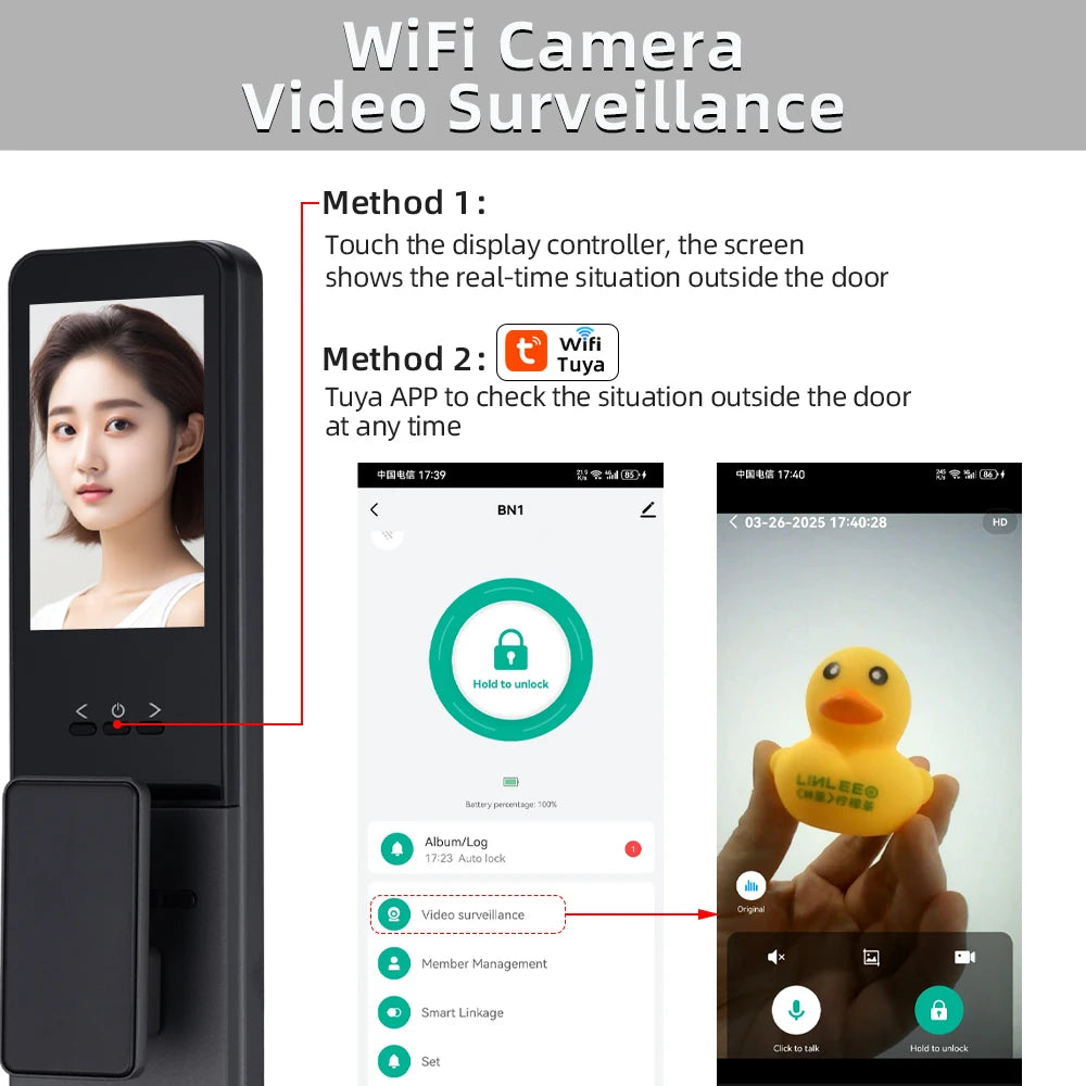 RAYKUBE 21-language Voice Camera Palm Vein Smart Fingerprint Lock Face Recognition Digital Lock With Video Call P85
