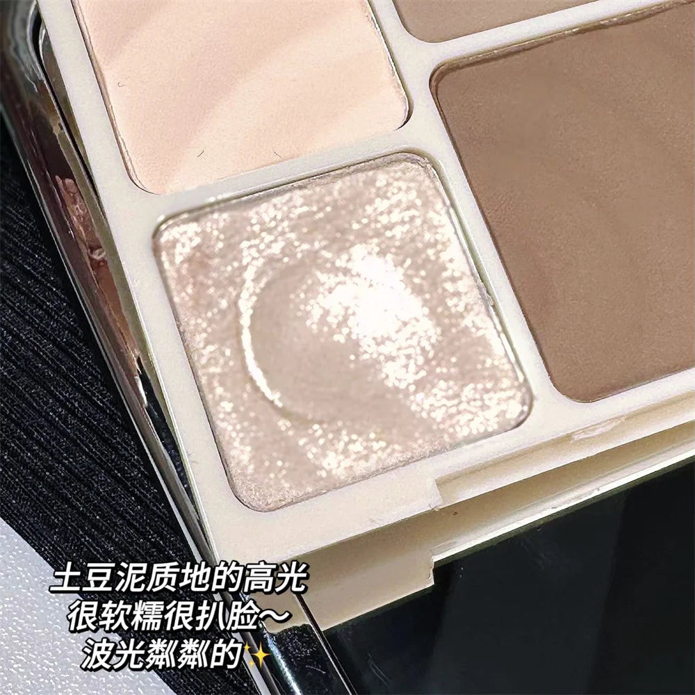 Tidesmit 4-color matte highlighter and contour palette featuring bronzer and glitter for 3D facial sculpting