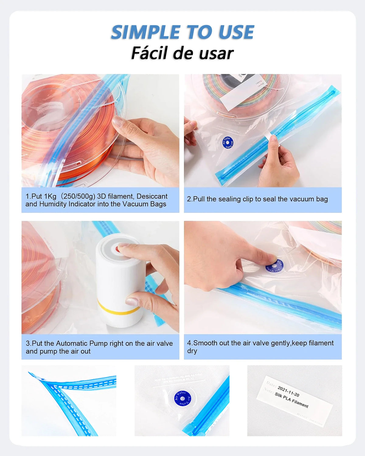 Vacuum Sealing Design 3D Printing Material Vacuum Bag, Equipped with USB Charging Electric Air Pump