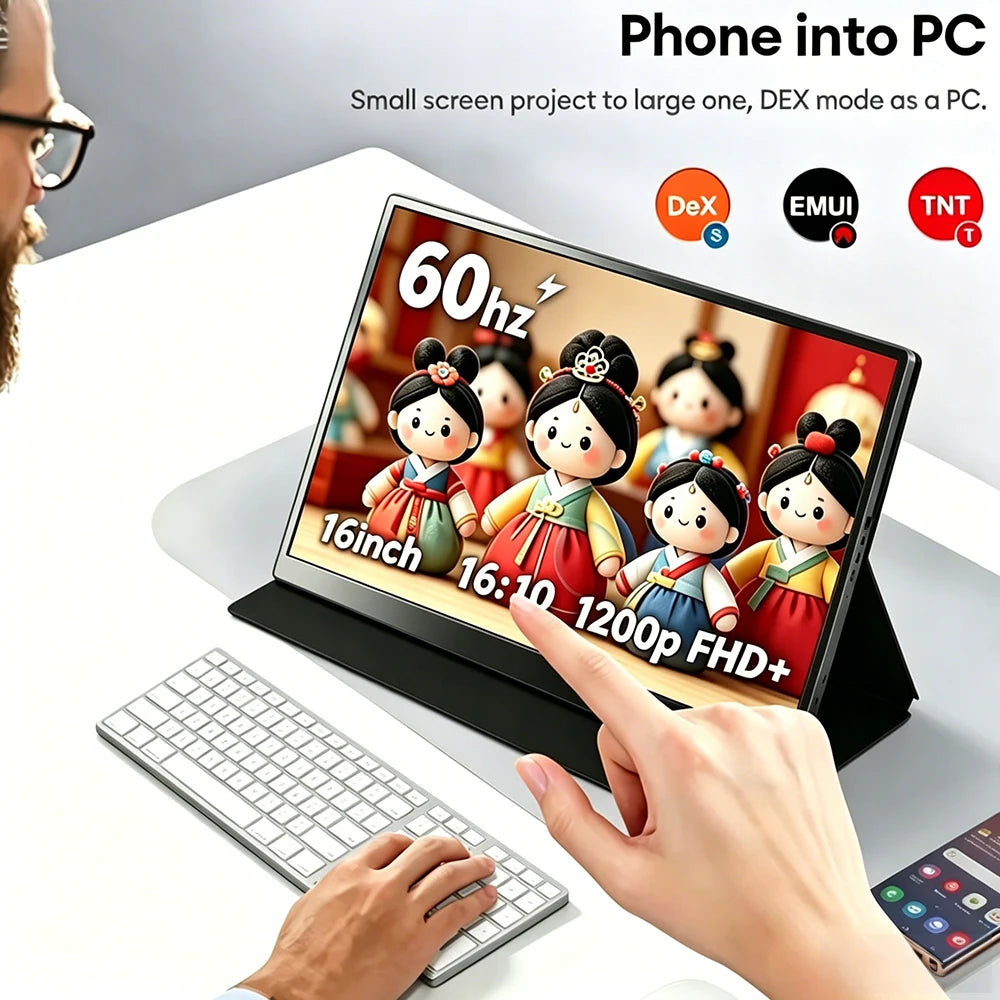 16inch Touch Portable Monitor 1920*1200P FHD IPS Screen 100%sRGB 300Nits HDR Display for Laptop/PC/Phone/Dex/PS4/PS5/SWITCH