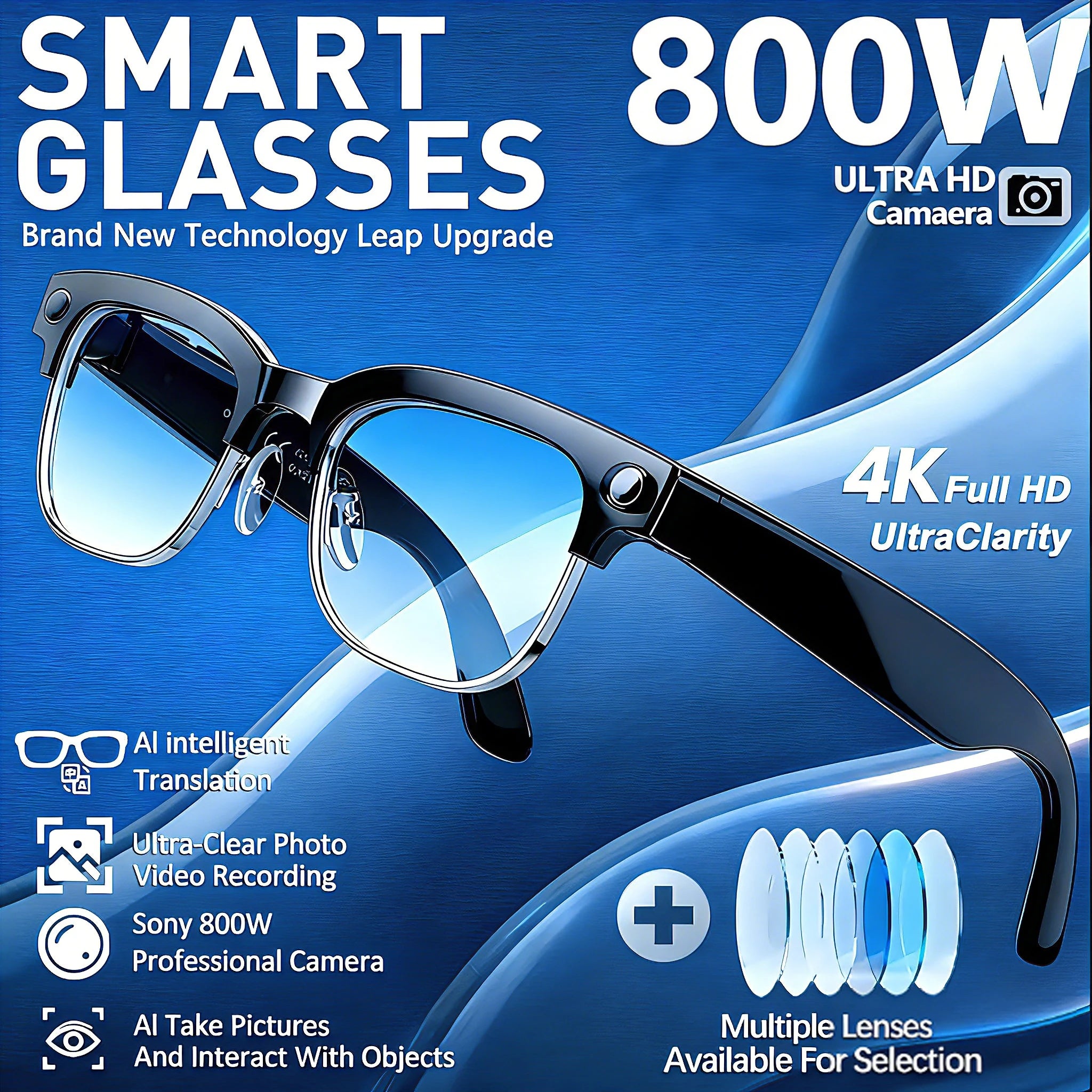 AI Smart Glasses with 4K Camera, Bluetooth, and Spatial Audio - Tidesmit Tidesmit
