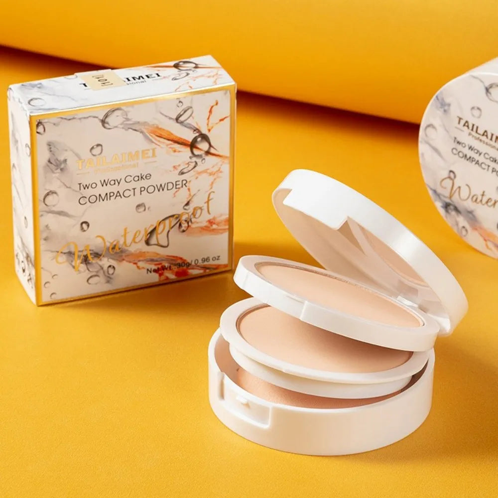 Tidesmit TLM two-way cake compact powder texture close-up showing matte finish and oil control pressed face makeup