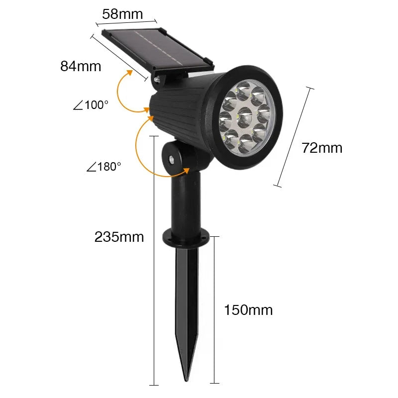 Solar 9 LED Ground Lights Outdoor, IP65 Waterproof Brightness Adjustable Spot Light for Garden Backyard Driveway Patio Decor