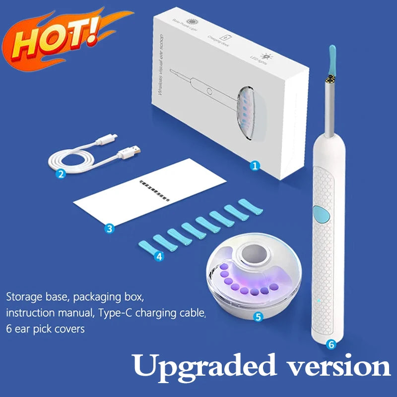 Digital Otoscope Ear Wax Removal Camera - HD Visual Lens - Tidesmit Relaxation Treatment White with base Tidesmit