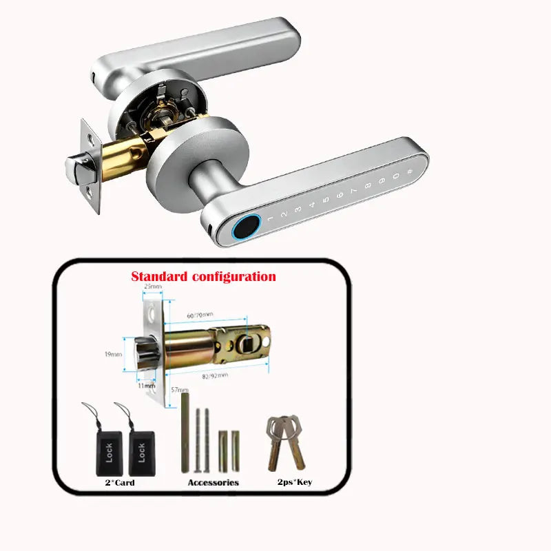Tuya App Smart Digital Lock Handle with Fingerprint Password Key Card Unlocking Access Handle Lock for Room Home Security