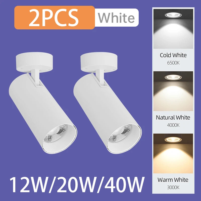 Set of two white surface-mounted LED spotlights with adjustable beam