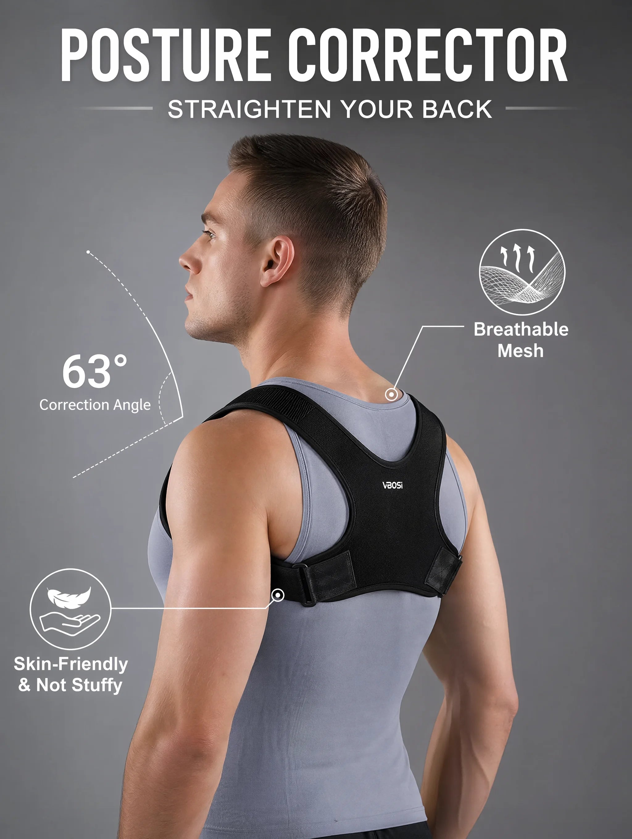 Adjustable Posture Corrector for Men & Women, Invisible Upper Back Brace for Clavicle Support, Neck Shoulder Pain Relief