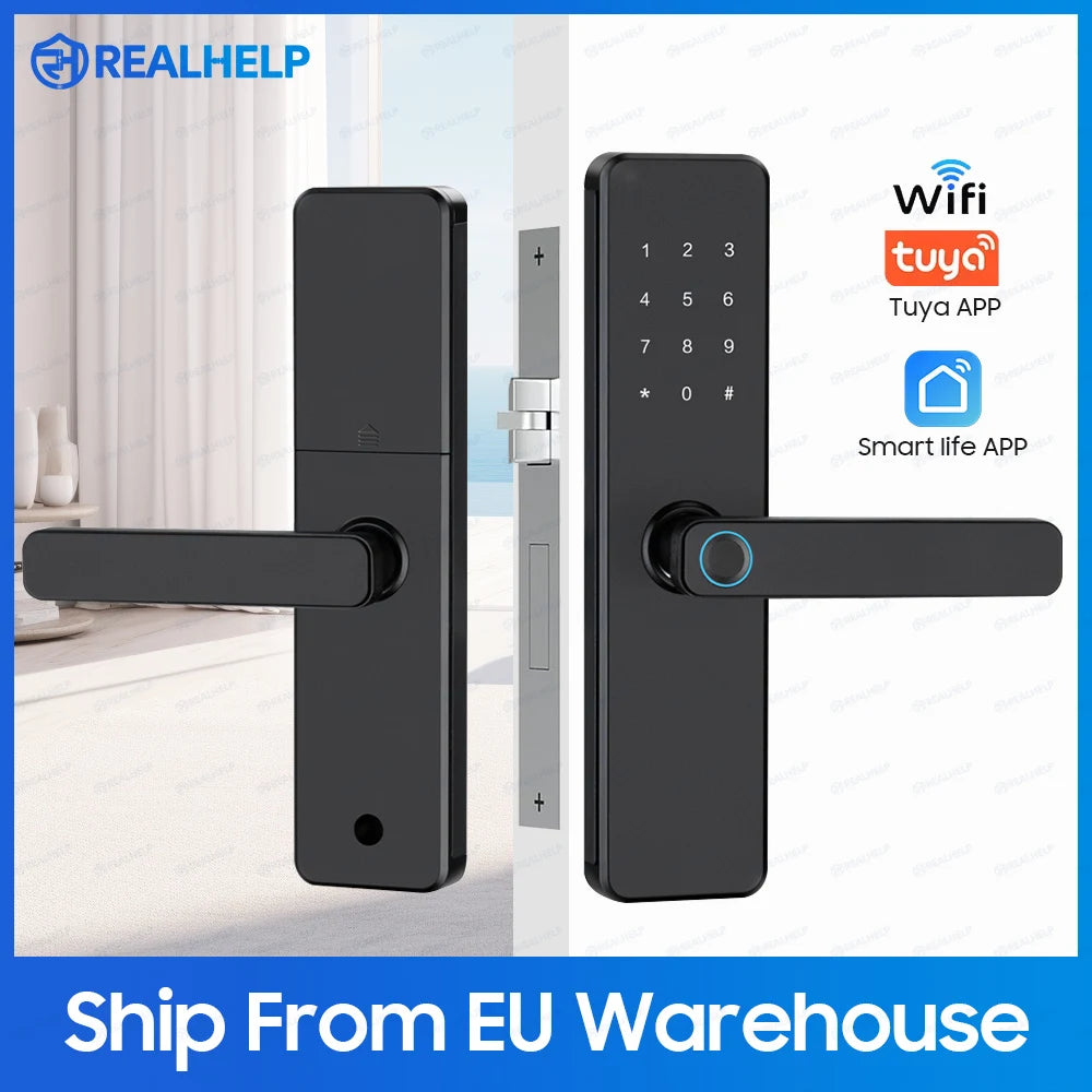 5-in-1 Smart Door Lock with Fingerprint Biometric, Wi-Fi, Tuya APP Control, Touchscreen Keypad – Fits 35-60mm Thick Doors