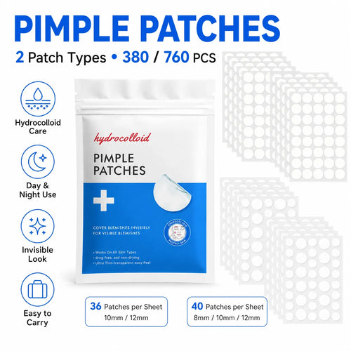 Hydrocolloid pimple patches set, 380/760 pcs, clear round dot covers on backing sheets