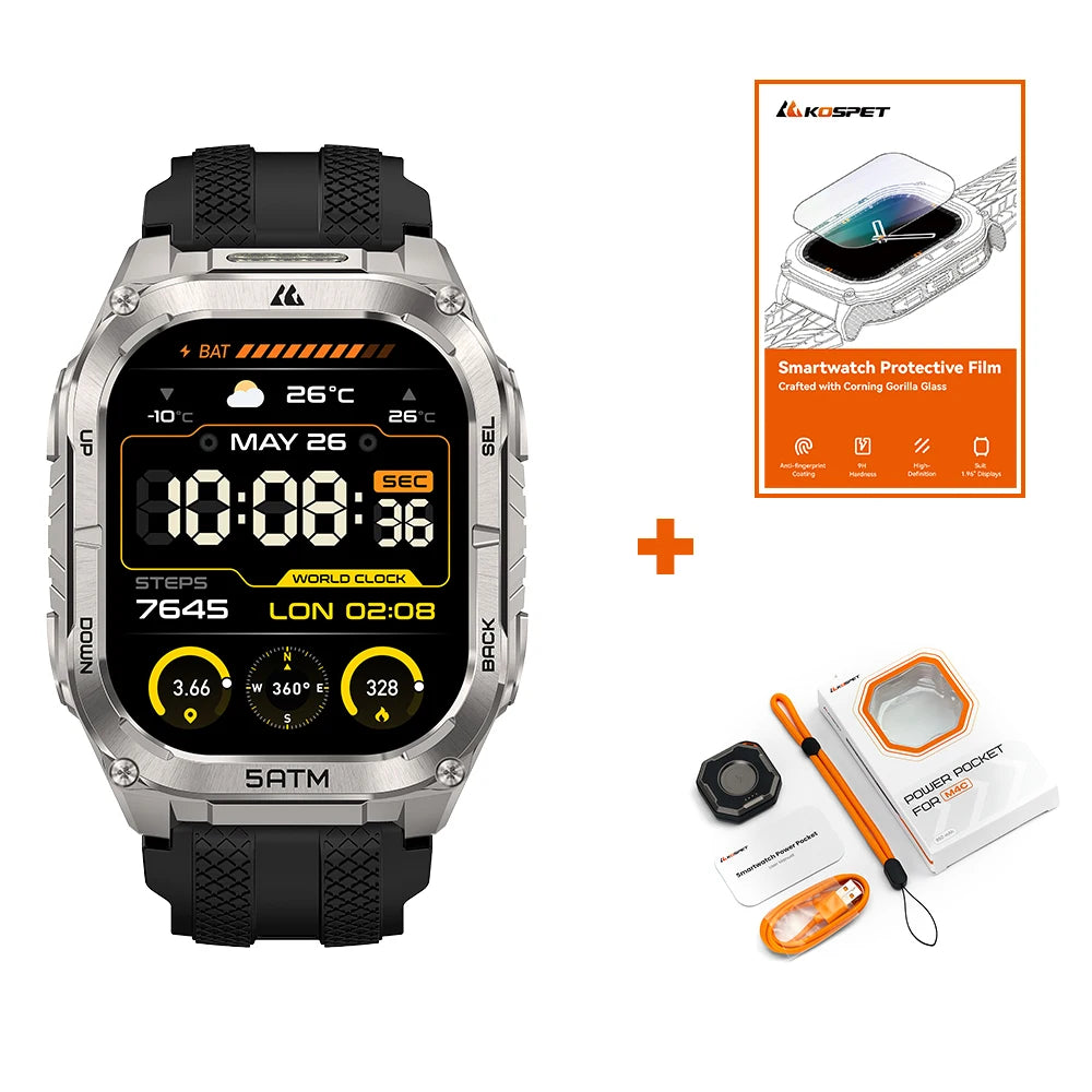 KOSPET TANK M4C Smartwatch for Men Tactical Outdoor Watch with Walkie-Talkie & GPS Military-Grade Durability 5ATM Waterproof