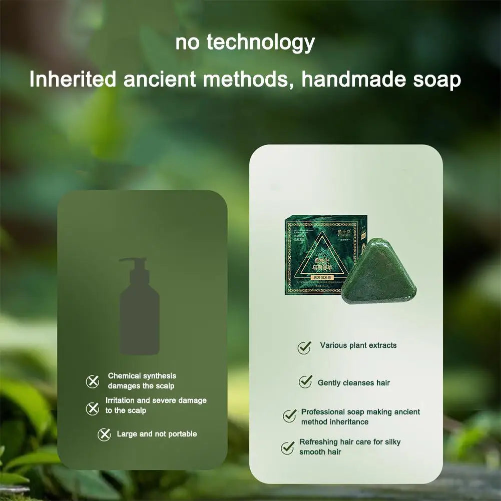 1-10PCS Triangle Shampoo Bar, Usman Grass Shampoo Bar,Nature Seven Green Soap Shampoo, Calming & Strengthens Hair for Women Men