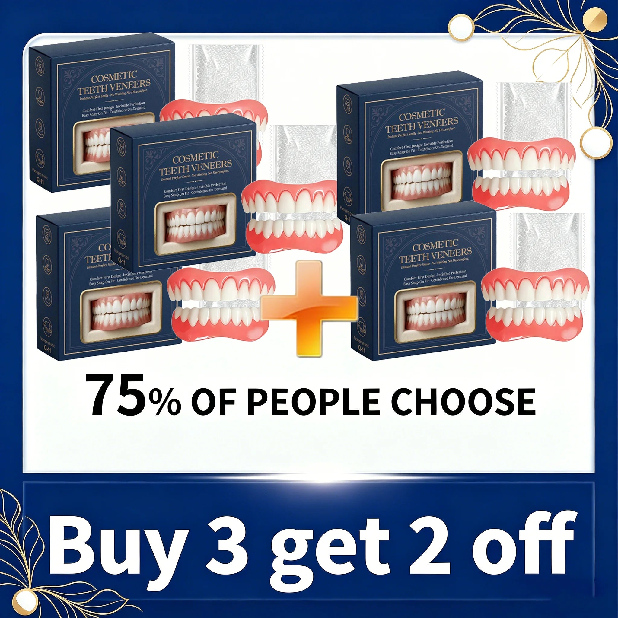 The provided image displays adult cosmetic teeth veneers, not baby teething products. Alt text cannot be accurately generated using your requested keywords.