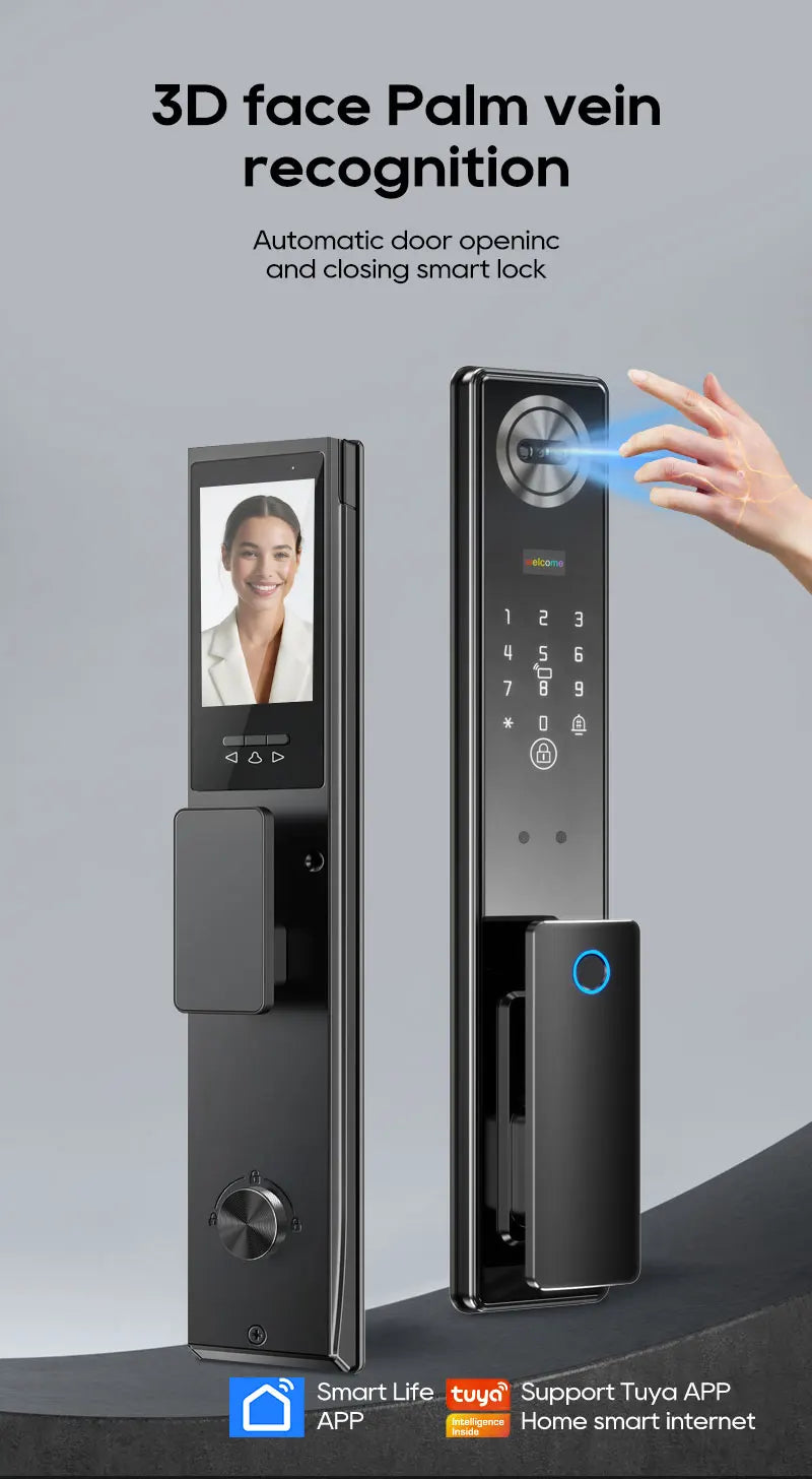 SANKESONG 3D Face Recognition Smart Door Lock,Palm Vein Recognition Video Smart Lock with Camera,Build-in WiFi,APP Control