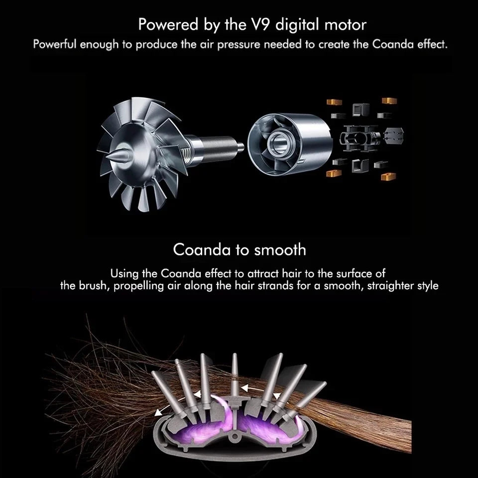 6-in-1 hair styler V9 digital motor showing Coanda effect air technology for smooth, professional styling results.