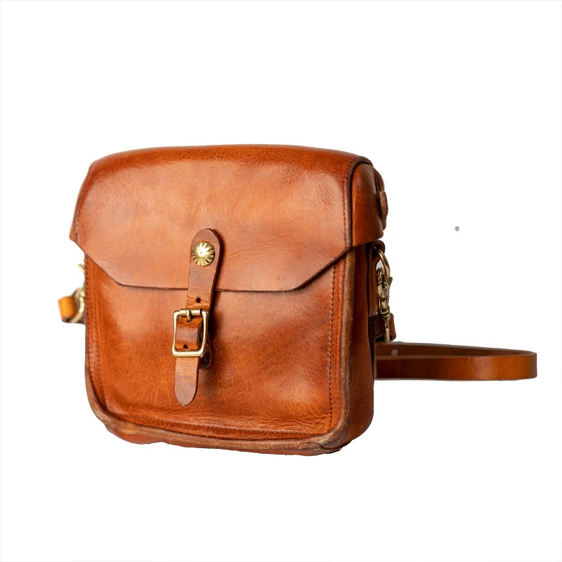 Fashion vintage outdoor daily genuine leather men's small phone shoulder bag designer handmade luxury cow leather crossbody bag