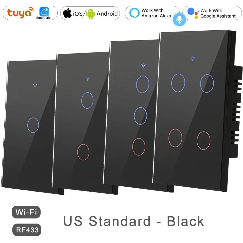433 MHz WiFi Tuya Smart Remote Control Touch Light Switch RF for Lights Australia US BR IL Alexa 220V With No Null 1 2 3 4 Gang
