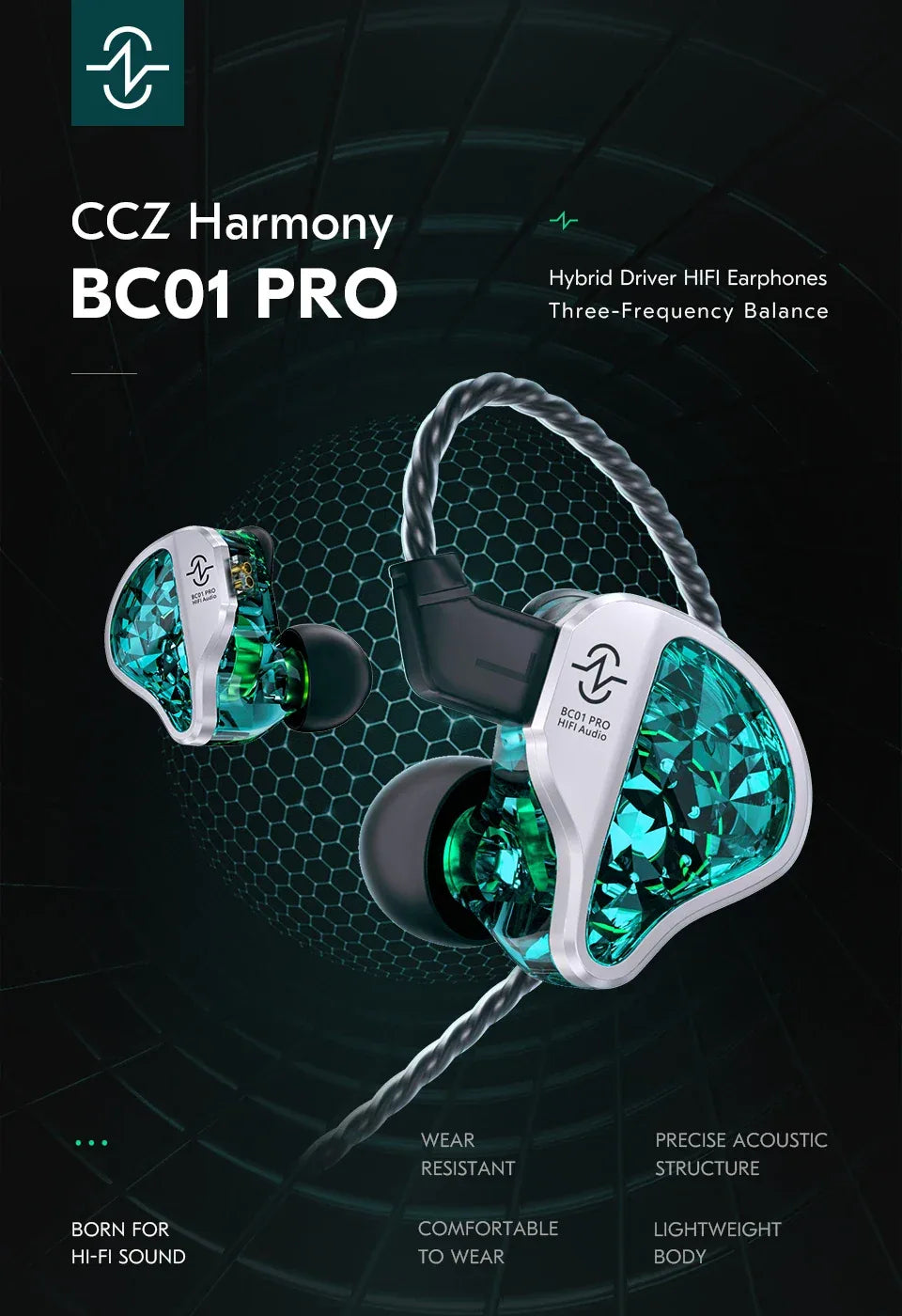 Hybrid Hi-Fi In-Ear Monitors DD&BA Wired Headphones by Tidesmit Tidesmit